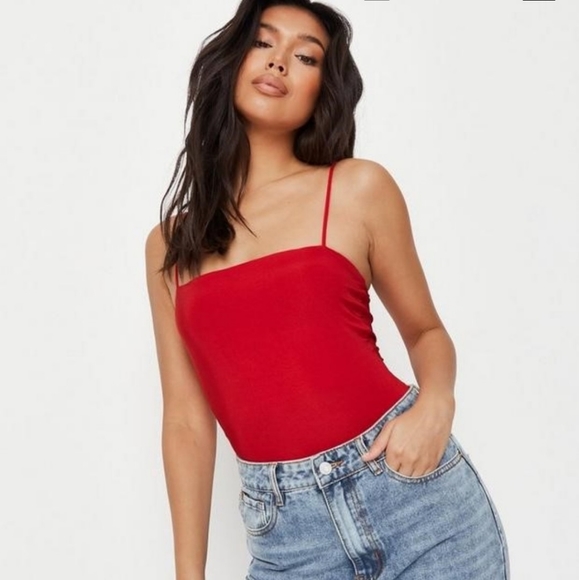NWT Missguided Red Bodysuit Square Neck Size 12 - Picture 3 of 6